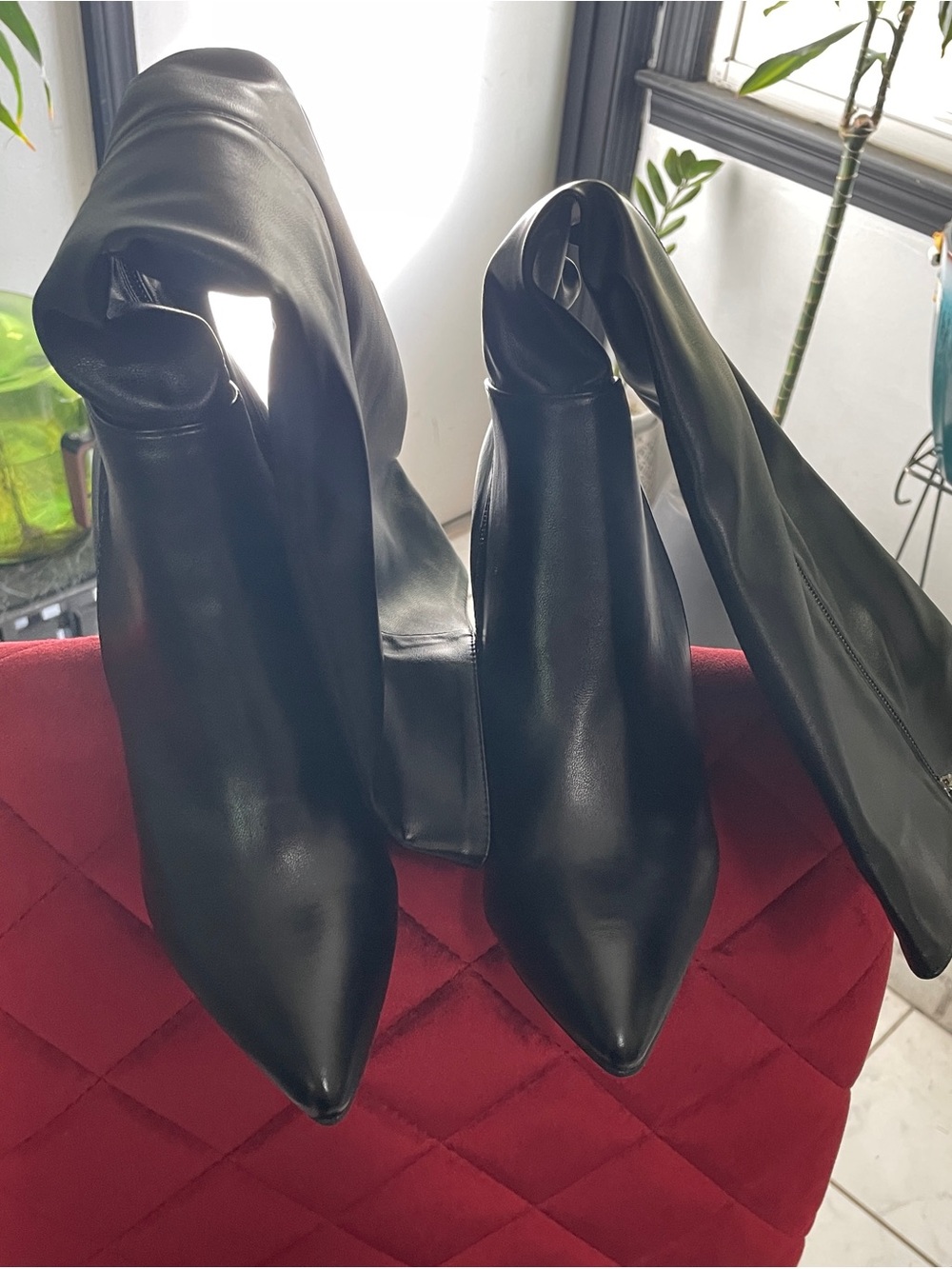 Sleek Black Over-the-Knee Pointed Toe Boots